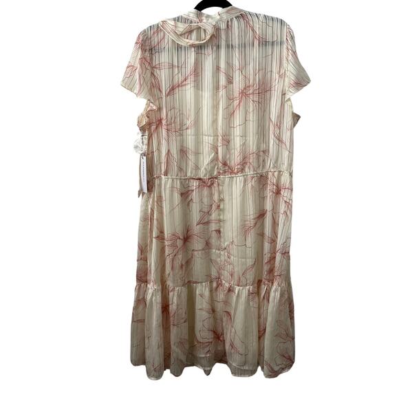 Liz Claiborne Short Sleeve Floral Satin Cream & Pink Dress w/ Slip Plus Size 1X - Picture 5 of 8